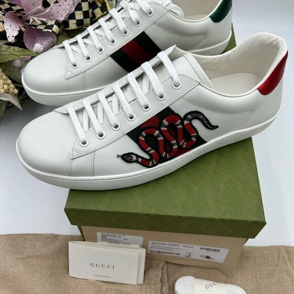 Men’s Gucci ace snake embroidered leather sneakers size 12.5 made in Italy - Picture 5 of 11